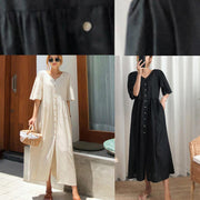 Modern v neck flare sleeve cotton linen summer dress Runway beige Dresses - SooLinen