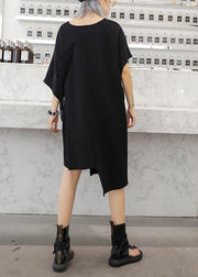 Modern v neck patchwork Cotton dress Catwalk black Dresses summer - SooLinen