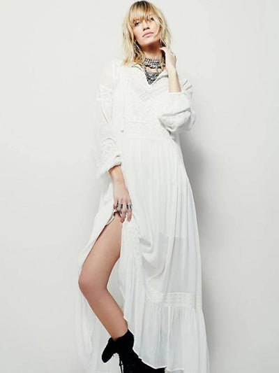Modern v neck patchwork cotton spring Tunics Runway white Dress - SooLinen