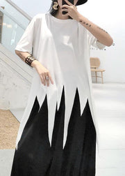 Modern white Shirts o neck asymmetric summer tops - SooLinen