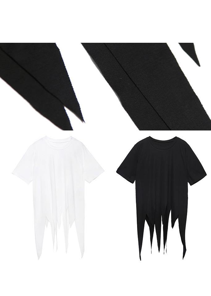 Modern white Shirts o neck asymmetric summer tops - SooLinen