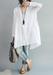 Modern white cotton clothes For Women v neck Art summer shirts - SooLinen
