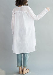 Modern white cotton clothes For Women v neck Art summer shirts - SooLinen