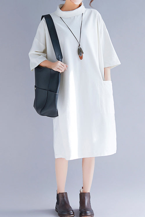 Modern white knit Tunics plus size high neck Half sleeve baggy spring Dress