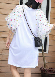Modern white patchwork cotton quilting clothes prints Maxi summer Dress - SooLinen