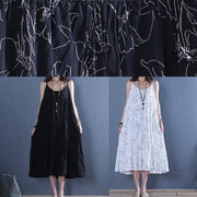 Modern white print cotton clothes For Women Spaghetti Strap Maxi  Dress - SooLinen