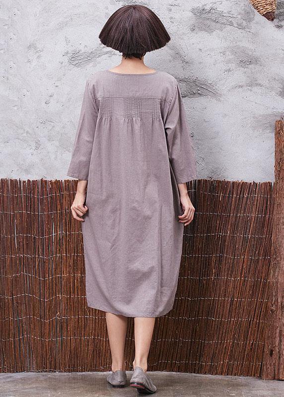 Modern Cinched linen cotton clothes For Women Shirts khaki Dress summer - SooLinen