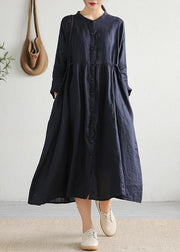 Modern Cinched pockets linen outfit Outfits navy Dress spring - SooLinen