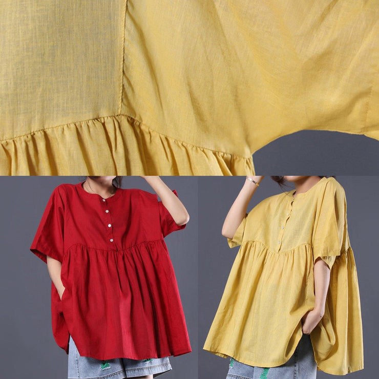 Modern yellow cotton clothes For Women Photography Cinched summer blouses - SooLinen