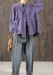 Modern zippered pockets crane tops Work Outfits purple top - SooLinen