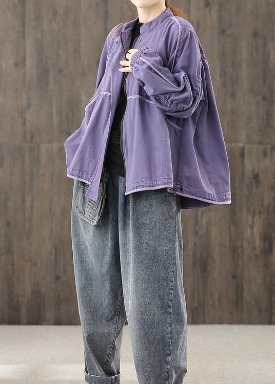 Modern zippered pockets crane tops Work Outfits purple top - SooLinen