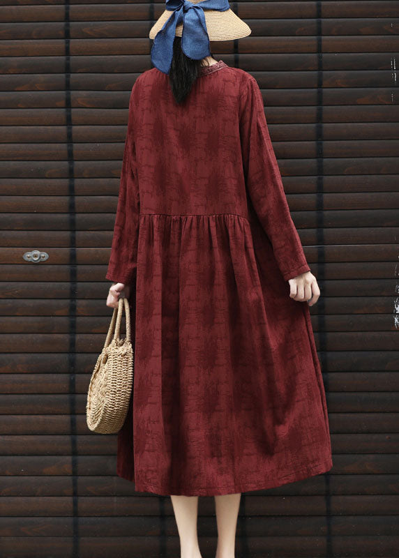 Mulberry Jacquard Cotton Dresses wrinkled Long Sleeve