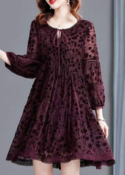 Mulberry Lace Patchwork Silk Velour Dress Spring
