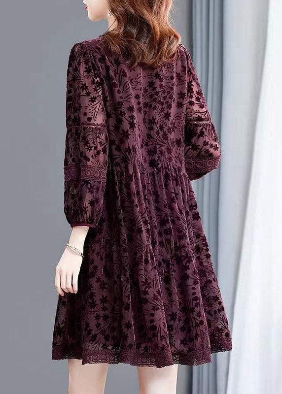 Mulberry Lace Patchwork Silk Velour Dress Spring