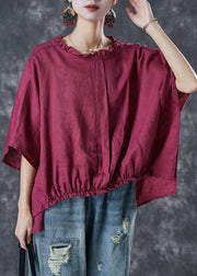 Mulberry Loose Linen Shirt Top Ruffled Batwing Sleeve