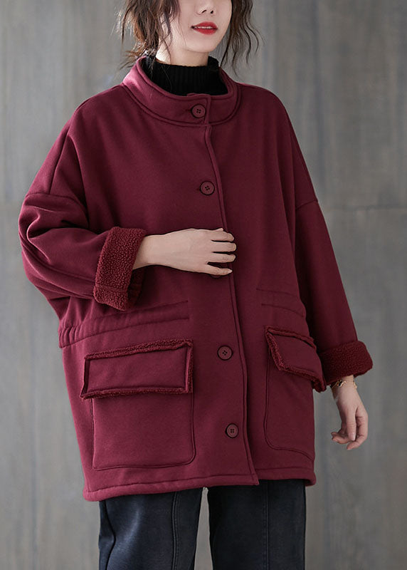 Mulberry Loose Pockets Button Herbst-Sweatshirt-Mantel
