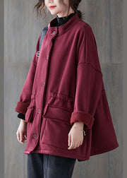 Mulberry Loose Pockets Button Fall Sweatshirt Coat