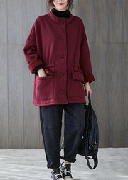 Mulberry Loose Pockets Button Fall Sweatshirt Coat