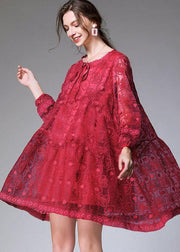 Mulberry O-Neck Tulle Spring Cute Long Sleeve Maxi Dress - SooLinen
