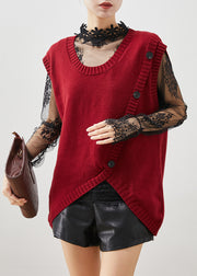 Mulberry Patchwork Button Knit Vests Asymmetrical Fall