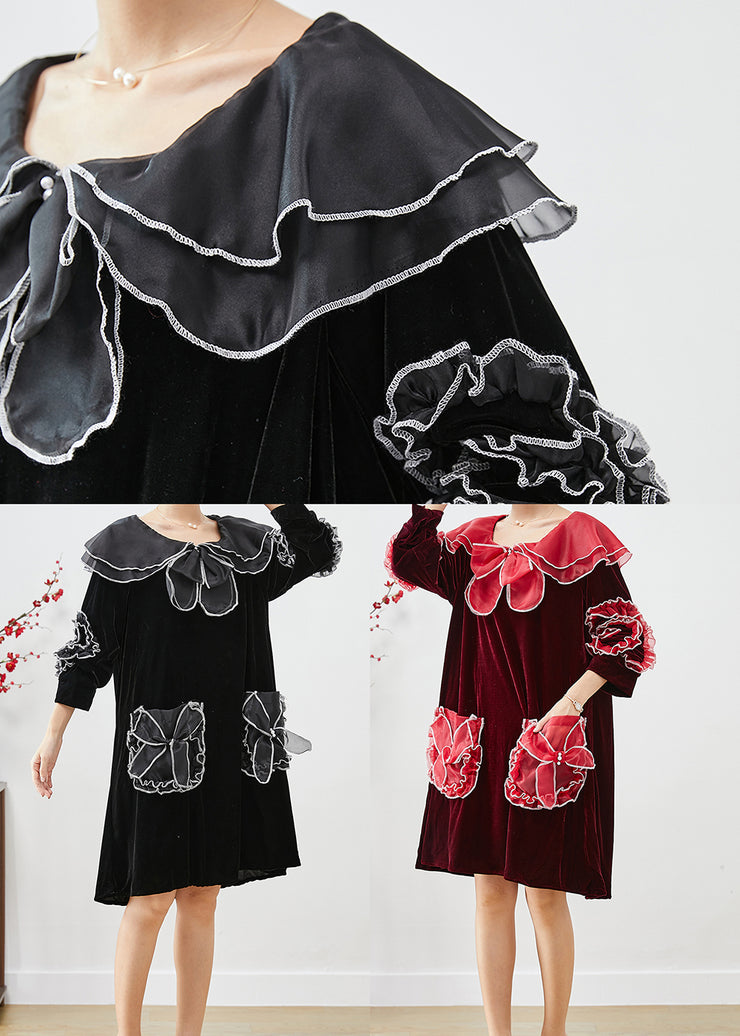 Mulberry Patchwork Silk Velour Mid Dress Pockets Bracelet Sleeve
