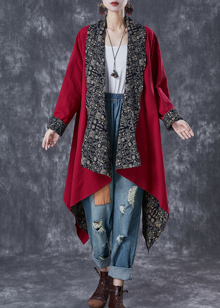 Mulberry Print Cotton Trench Asymmetrical Wear On Both Sides Fall