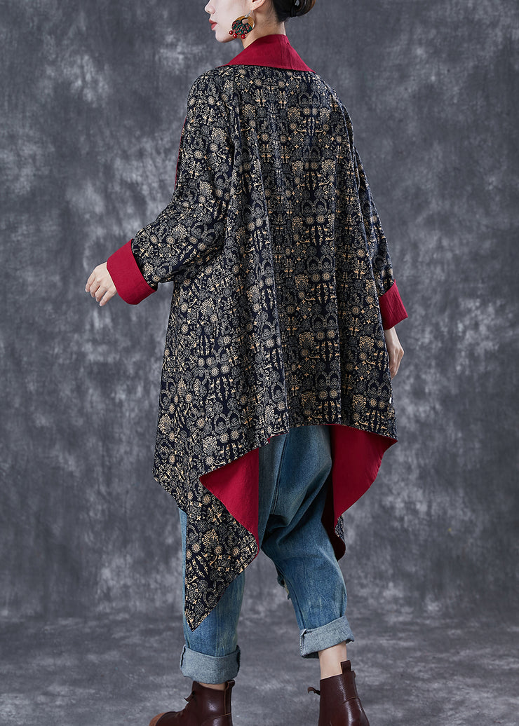Mulberry Print Cotton Trench Asymmetrical Wear On Both Sides Fall