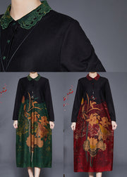 Mulberry Print Silk Holiday Dresses Peter Pan Collar Fall