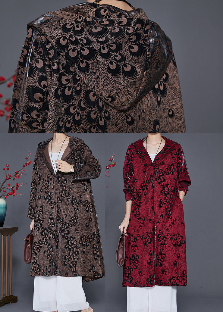 Mulberry Print Spandex Trench Coats Oversized Spring