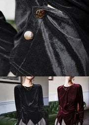 Mulberry Silk Velour Blouses Asymmetrical Button Long Sleeve
