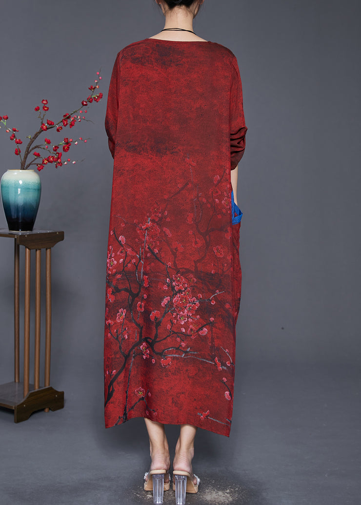 Mulberry Tie Dye Silk Long Dress Oversized Print Fall
