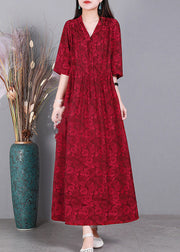 Mulberry V Neck Print Cinched Silk Urlaubskleider mit langen Ärmeln