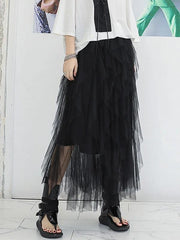 Mu black chiffon skirt Fashion Sewing asymmetric Art Summer skirt - SooLinen