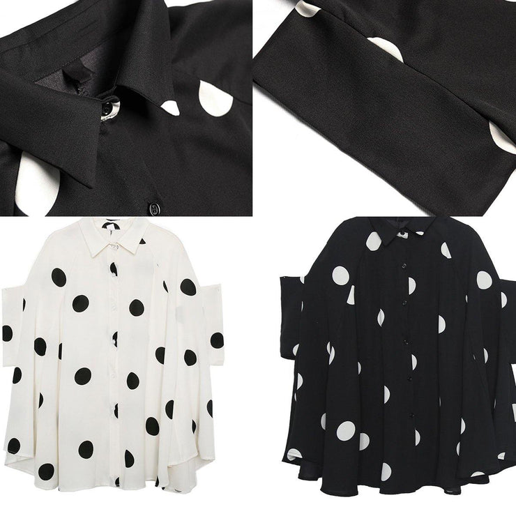Mu black dotted chiffon clothes For Women 18th Century Catwalk lapel Art Summer Dress - SooLinen
