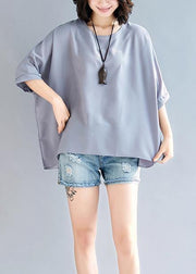 Mu o neck Batwing Sleeve chiffon For Women Outfits gray tops Summer - SooLinen