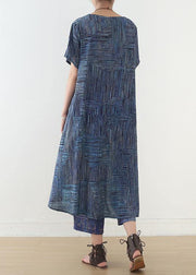 National style blue two-piece dress summer new women's and nine pants wide leg pants - SooLinen