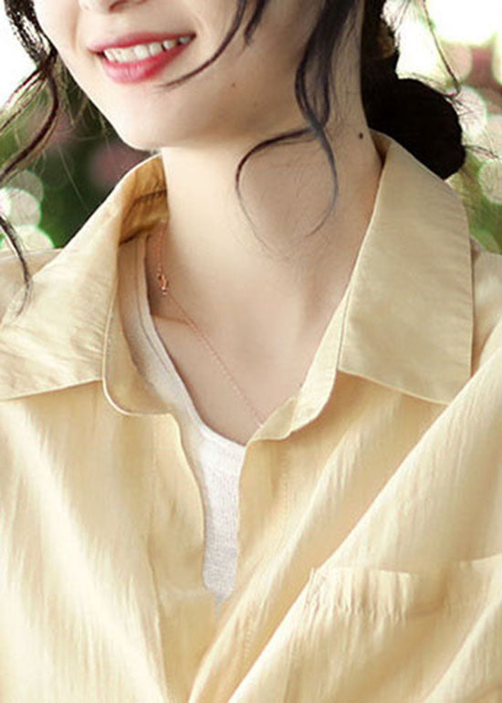 Natural Apricot Peter Pan Collar Button Cotton Shirt Spring