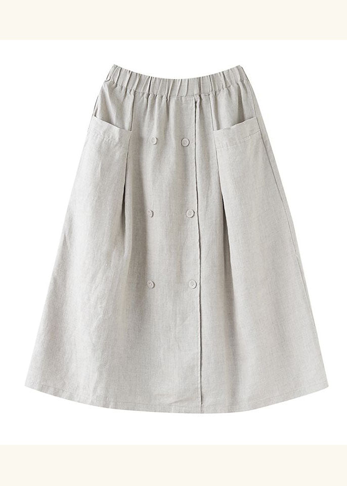 Natural Apricot Wrinkled Pockets Patchwork Linen Skirts Summer