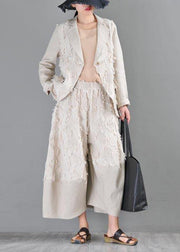 Natural Beige Patchwork asymmetrical design Cotton Linen Wide Leg Summer Pants - SooLinen