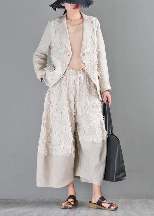 Natural Beige Patchwork asymmetrical design Cotton Linen Wide Leg Summer Pants - SooLinen
