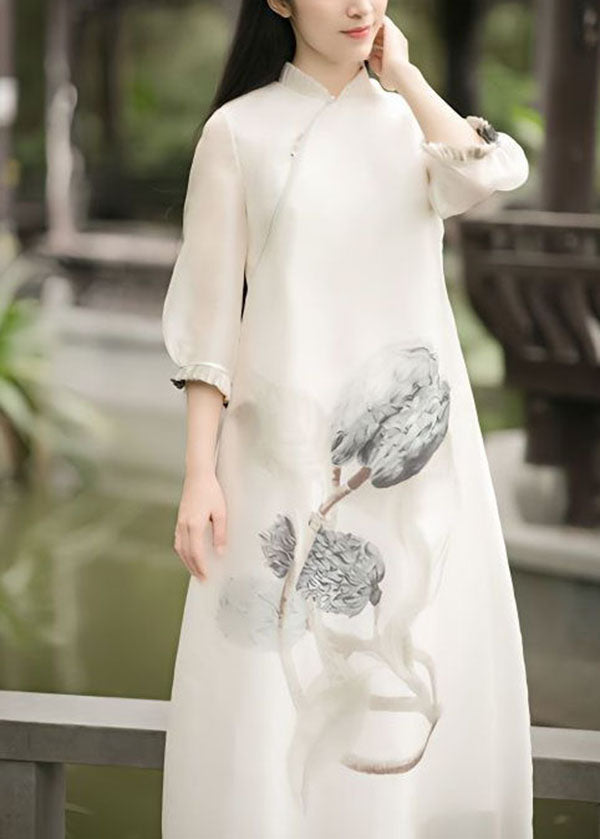 Natural Beige Wrinkled Print Tulle Gown Dresses Spring