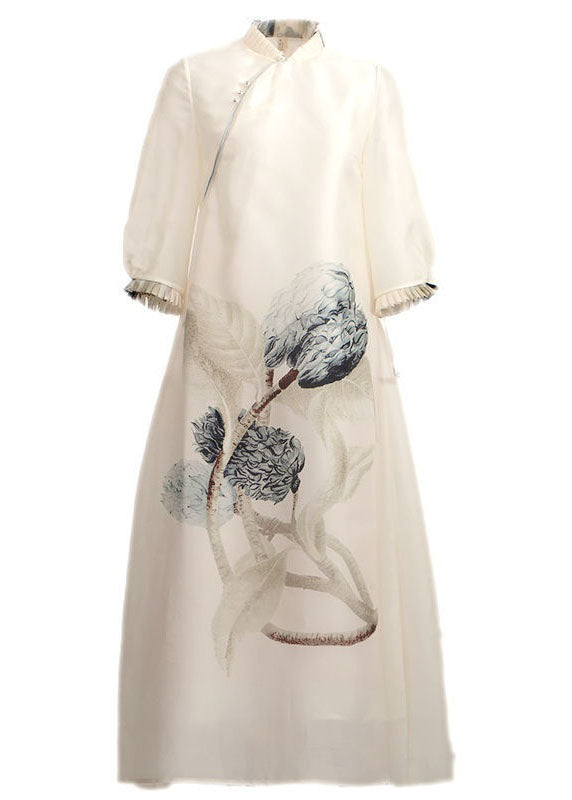Natural Beige Wrinkled Print Tulle Gown Dresses Spring