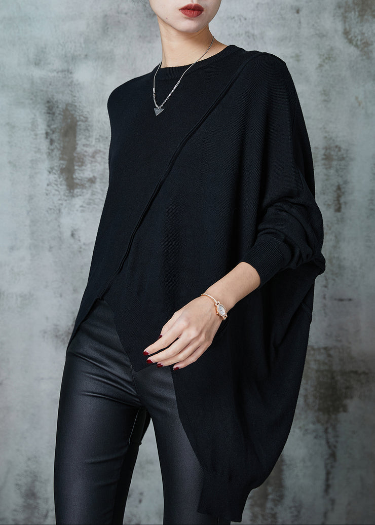 Natural Black Asymmetrical Patchwork Knit Sweaters Spring