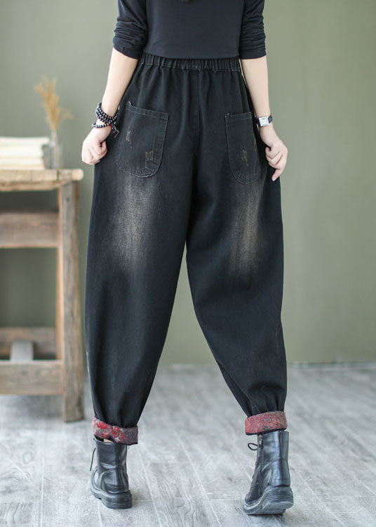 Natürliche schwarze Knopf-Jeans-Haremshose Frühling