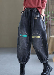 Natürliche schwarze, lässige, elastische Taillentaschen, Herbst-Denim-Hosen