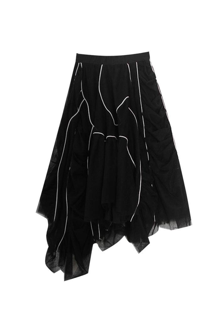 Natural Black Cinched Striped  Skirts Summer - SooLinen