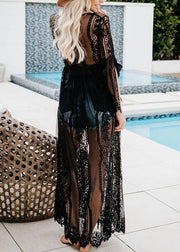 Natural Black Long sleeve Mid  Summer Lace cardigans - SooLinen