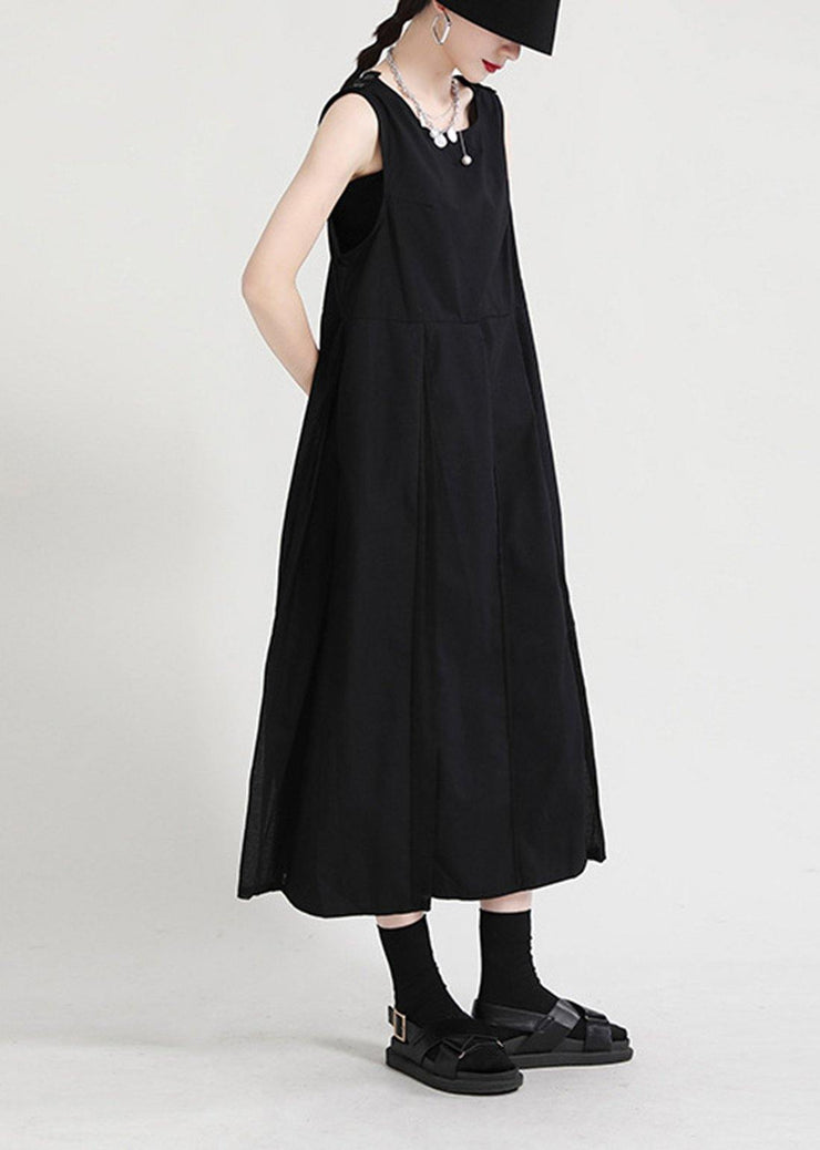 Natural Black O-Neck A Line Sleeveless Summer Long Dresses - SooLinen