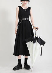 Natural Black O-Neck A Line Sleeveless Summer Long Dresses - SooLinen