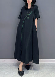 Natural Black O-Neck Patchwork Long Dresses Short Sleeve